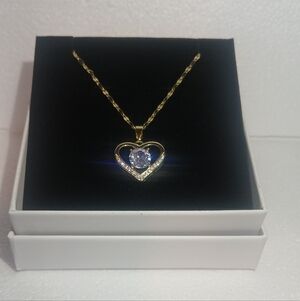 Gold Diamond Zircon Heart Pendant Necklace